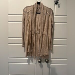 Miss Me Open Weave Cardigan Sweater Oatmeal Transitional Spring Size Large